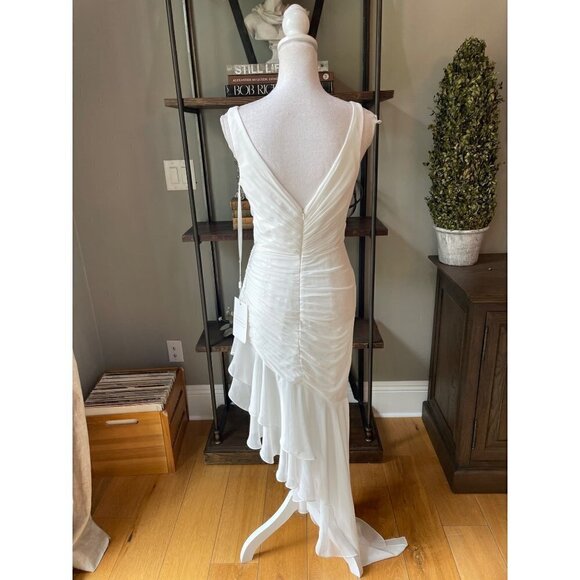 Mac Duggal Sleeveless Asymmetrical Hem Gown White Womens Size 2 - Picture 7 of 10
